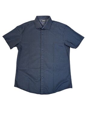 Bespoke Sport Blue Geometric Check Short Sleeve Button Front Shirt XL